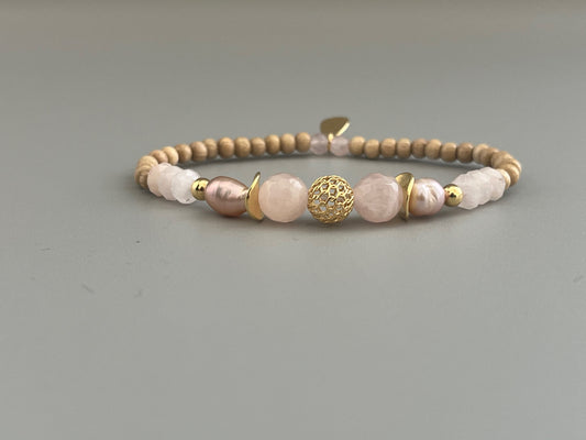 Bracelet Poema en Quartz Rose et Béryl Rose